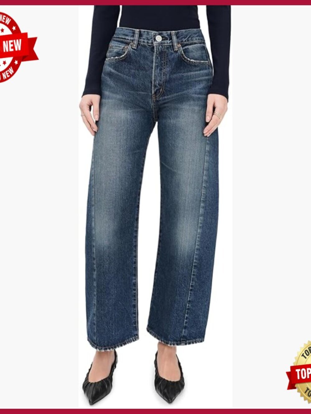 Distressed Denim Jeans with Cocoon Fit, 11in Rise, 27.5in Inseam